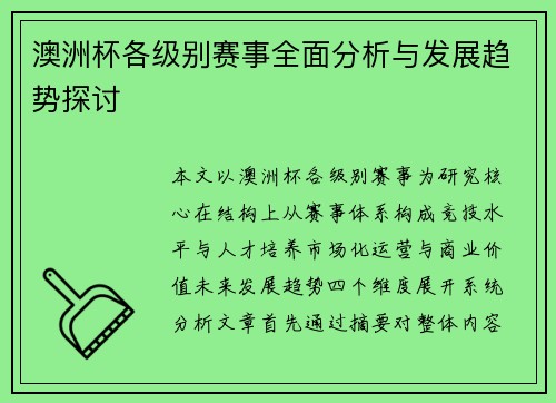 澳洲杯各级别赛事全面分析与发展趋势探讨